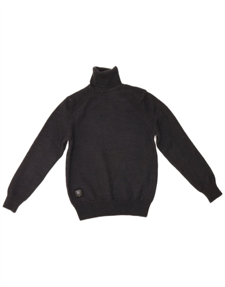 Blauer Damen-Pullover mit Rollkragen, Gr. 8, Größe S, graue Wolle