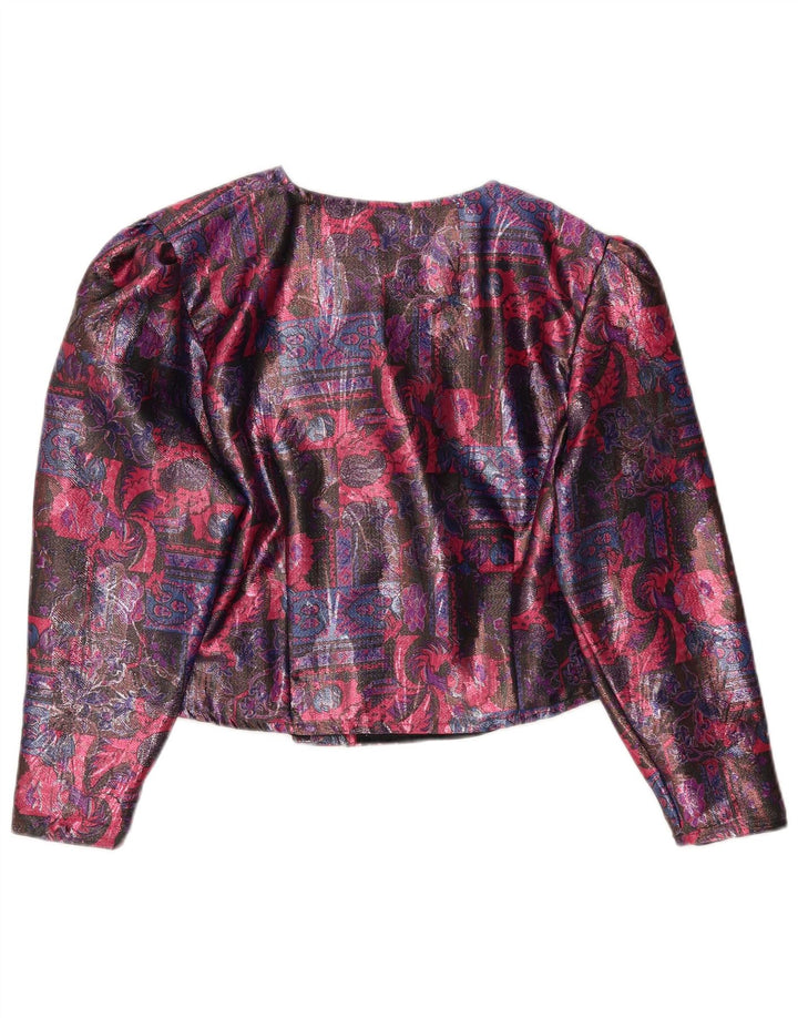 Vintage Damen Crop 4-Knopf-Blazerjacke UK 16 Großes mehrfarbiges Blumenmuster