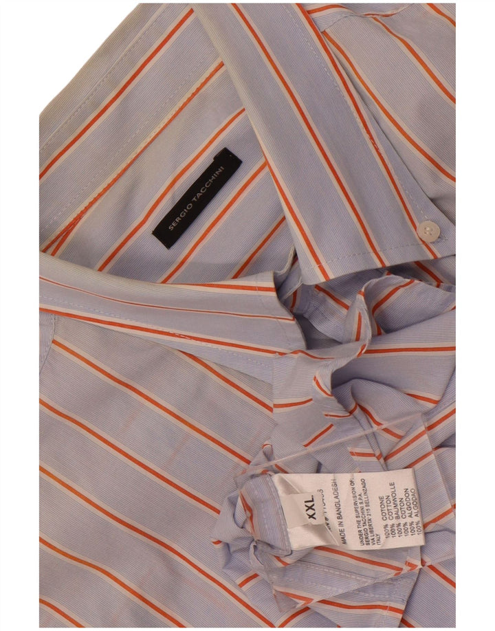 Sergio Tacchini Herren Kurzarmhemd 2XL blau gestreift aus Baumwolle
