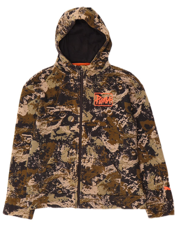 Puma Jungen-Kapuzenpullover mit grafischem Reißverschluss, 11–12 Jahre, Khaki-Camouflage, Baumwolle