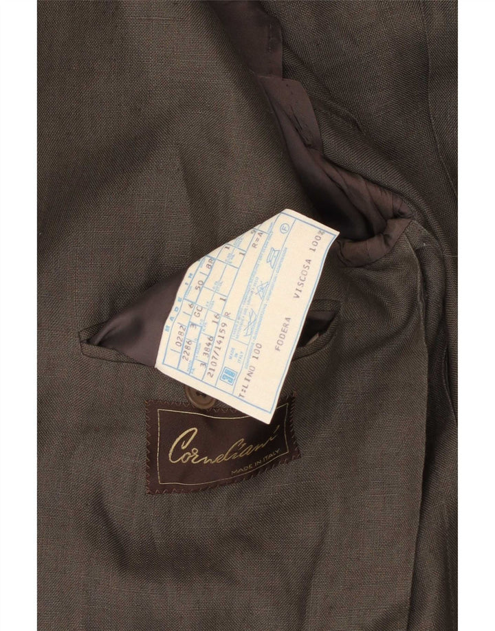 Corneliani Herren Zweireiher Blazer Jacke IT 50 Large Khaki Leinen
