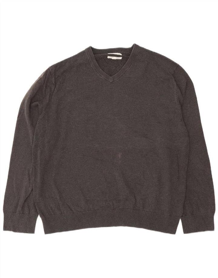 MARKS & SPENCER Herren-Pullover mit V-Ausschnitt, 2XL, graue Baumwolle