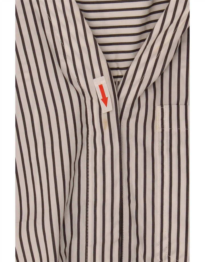 Marks & Spencer Damen Pullover-Hemd UK 16 Große weiß gestreifte Baumwolle