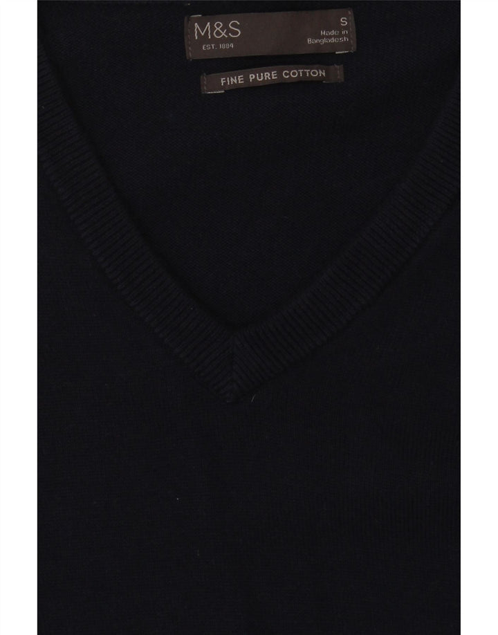 Marks & Spencer Herren-Pullover mit V-Ausschnitt, Größe S, marineblaue Baumwolle