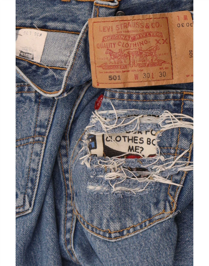 Levi's Damen 501 Distressed Straight Jeans W30 L30 Blaue Baumwolle