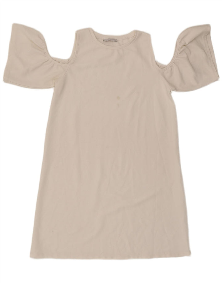 Zara Damen schulterfreies Kleid UK 10 Small Weiß