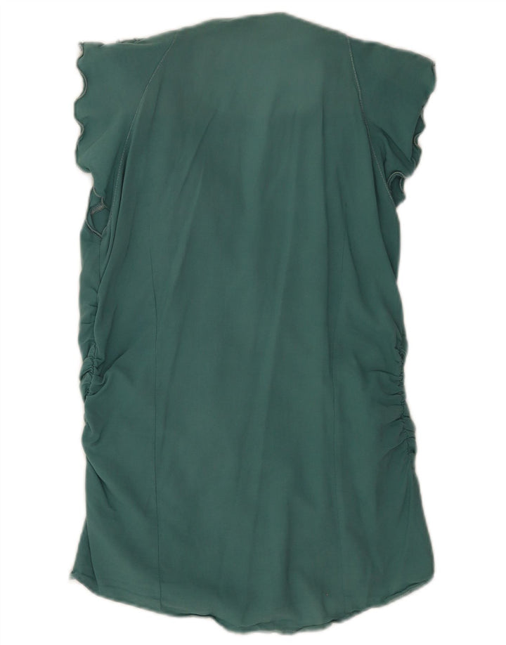Pinko Damen-Hemdbluse mit kurzen Ärmeln und Rüschen vorne, UK 12, Mittelgrün