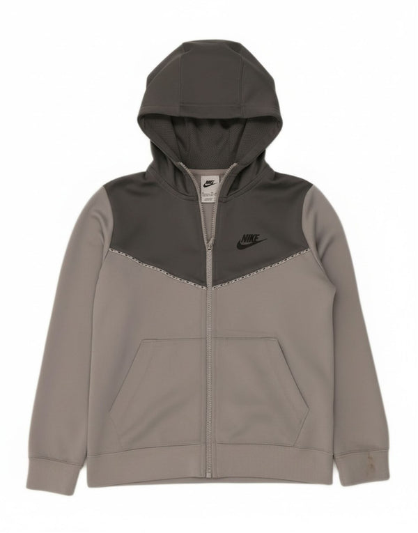 Nike Jungen-Kapuzenpullover mit Reißverschluss, 10–11 Jahre, mittelgraues Colourblock-Polyester