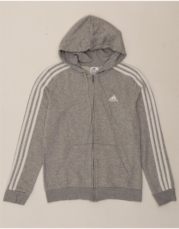 Adidas Damen Zip Hoodie Pullover UK 8/10 Small Grau gefleckte Baumwolle