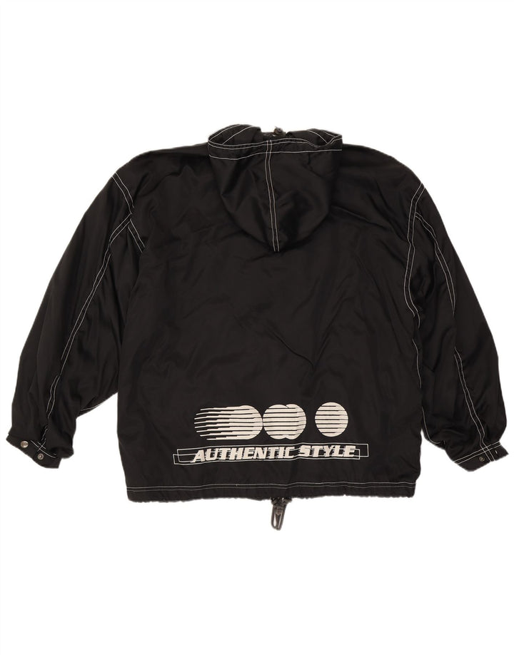 Vintage Herren Regenjacke mit grafischer Kapuze, UK 40, Größe L, Schwarz