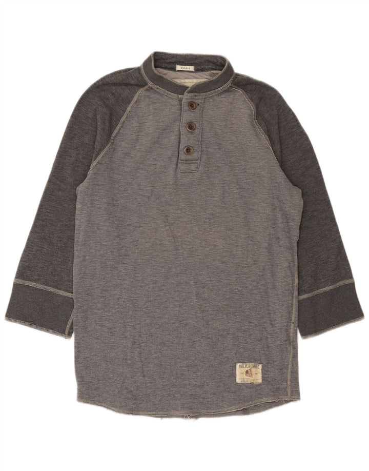 Abercrombie & Fitch Herren-Oberteil, 3/4-Ärmel, groß, graue Baumwolle