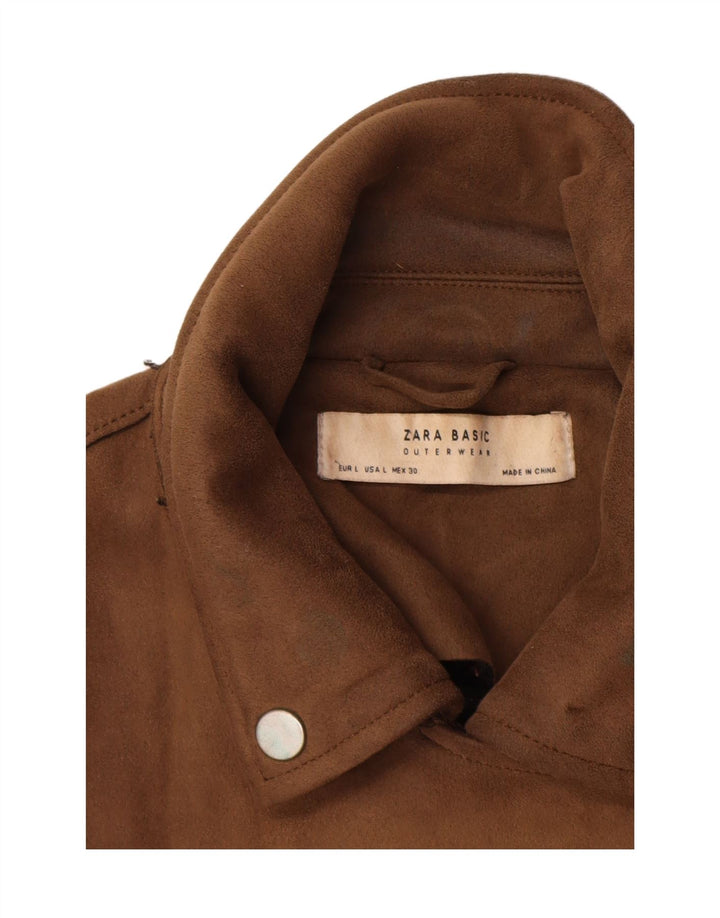 Zara Damen Crop Faux Wildleder Bikerjacke UK 14 Large Braun Polyester