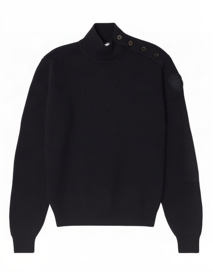 Blauer Herren-Pullover mit Rollkragen, mittelgroß, marineblaue Wolle