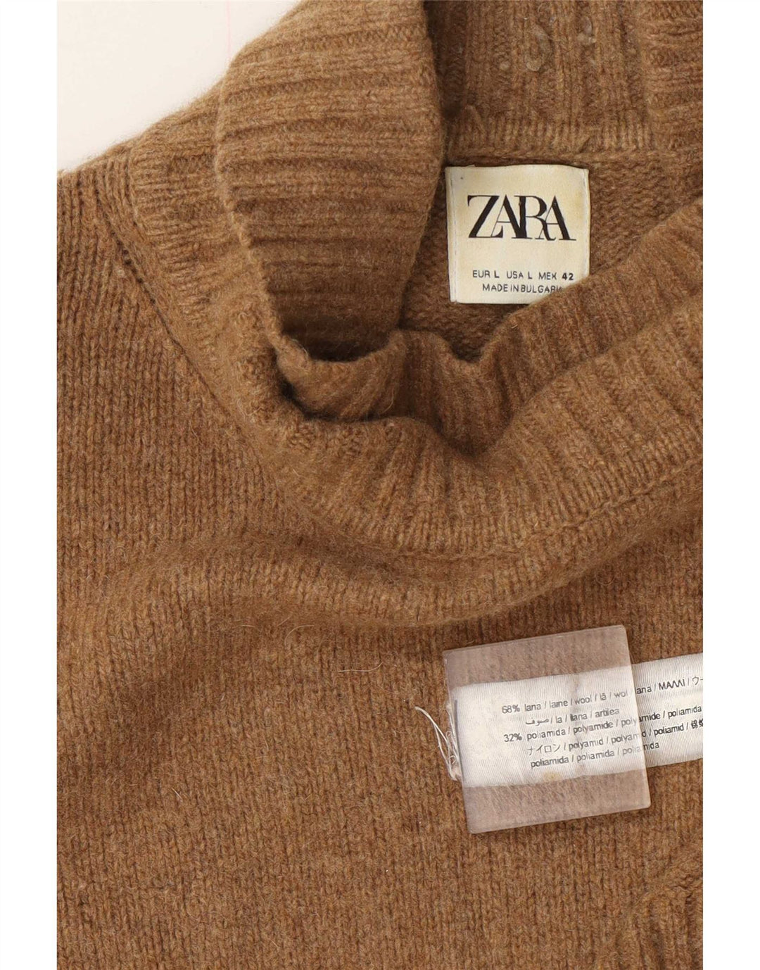 Rollkragenpullover für Herren von Zara, groß, beige Wolle