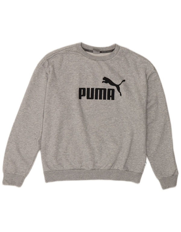 PUMA Damen Graphic Sweatshirt Pullover UK 14 Mittelgrau gefleckte Baumwolle