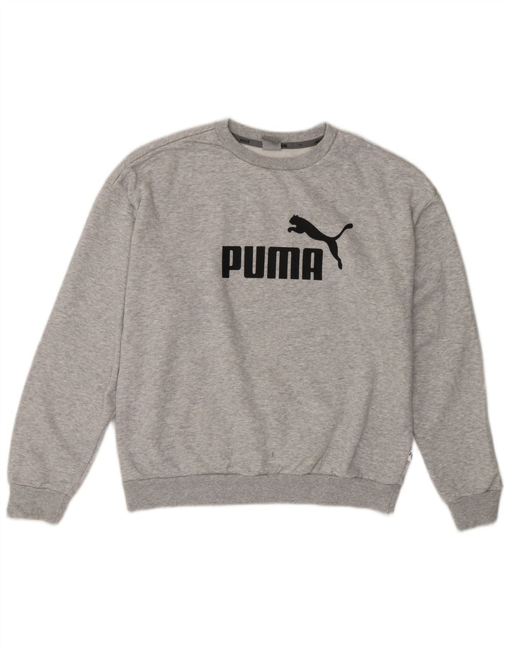 PUMA Damen Graphic Sweatshirt Pullover UK 14 Mittelgrau gefleckte Baumwolle