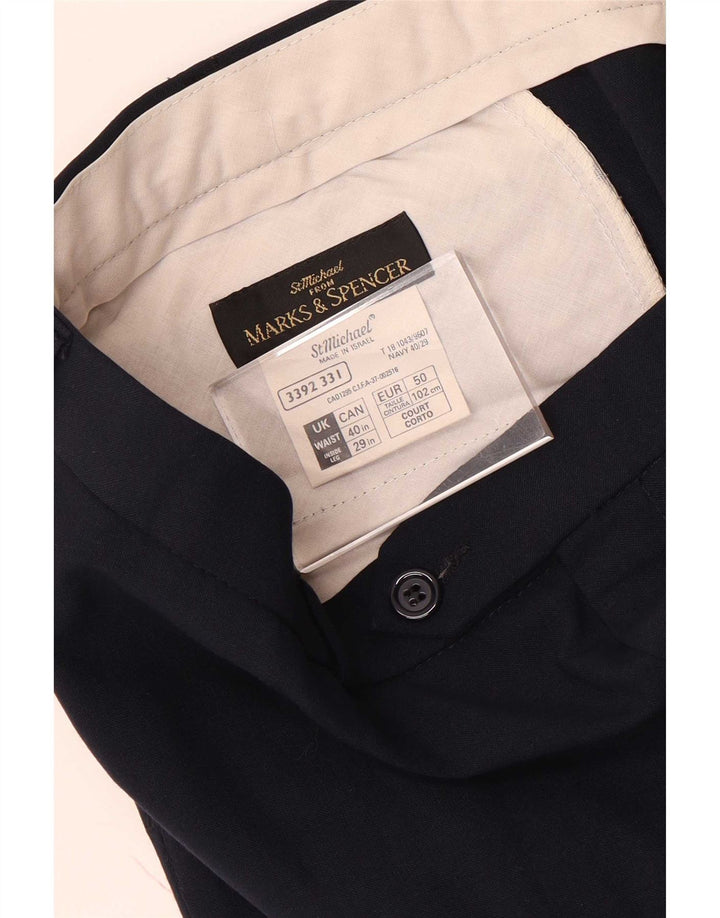 Marks & Spencer Herren-Anzughose, konisch zulaufend, W40, L29, Marineblau, Polyester