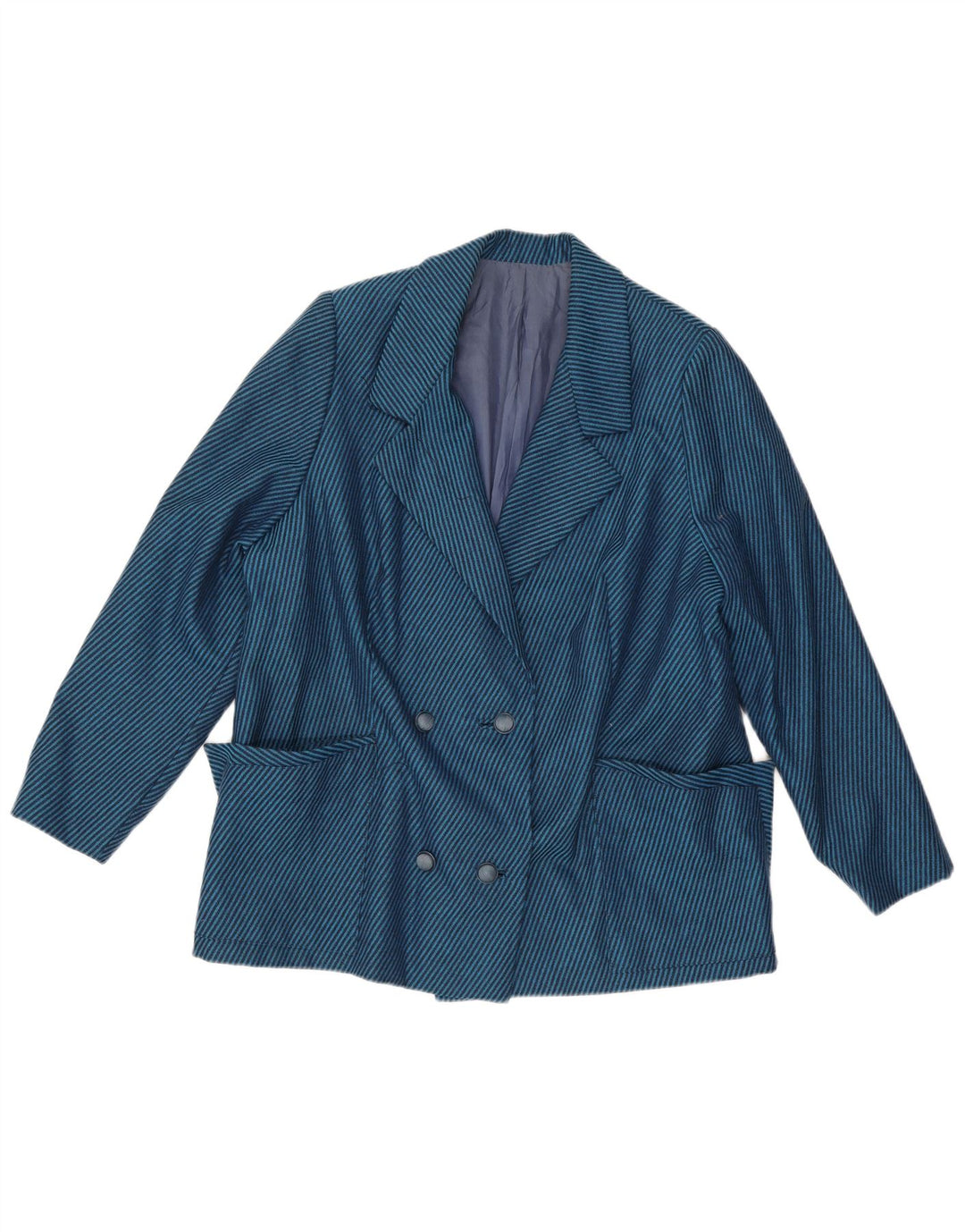 Vintage Damen Zweireihige Blazerjacke UK 18 XL Blau gestreift