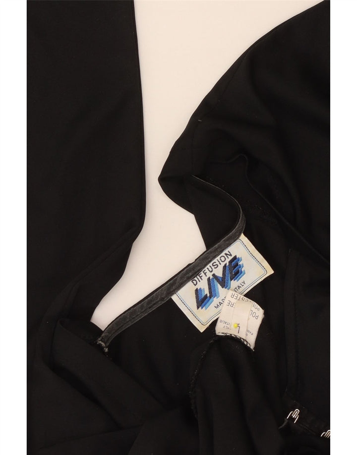 Vintage Damen Langarm-Etuikleid UK 14 Großes schwarzes Polyester