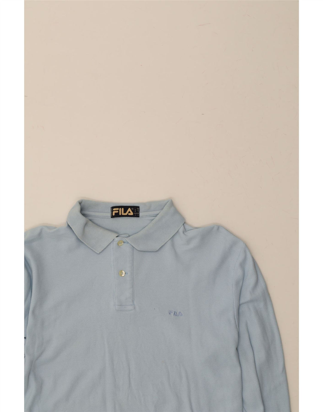 FILA Mens Long Sleeve Polo Shirt Small Blue Vintage Fila and Second-Hand Fila from Messina Hembry 