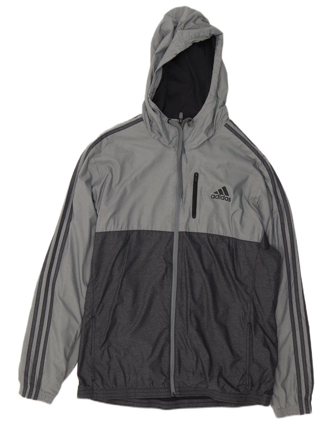 ADIDAS Herren-Trainingsanzug mit Kapuze, Oberjacke, groß, graues Colourblock-Nylon