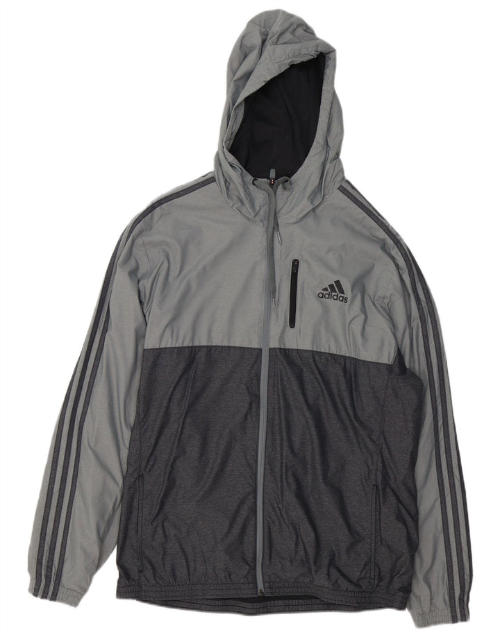 ADIDAS Herren-Trainingsanzug mit Kapuze, Oberjacke, groß, graues Colourblock-Nylon