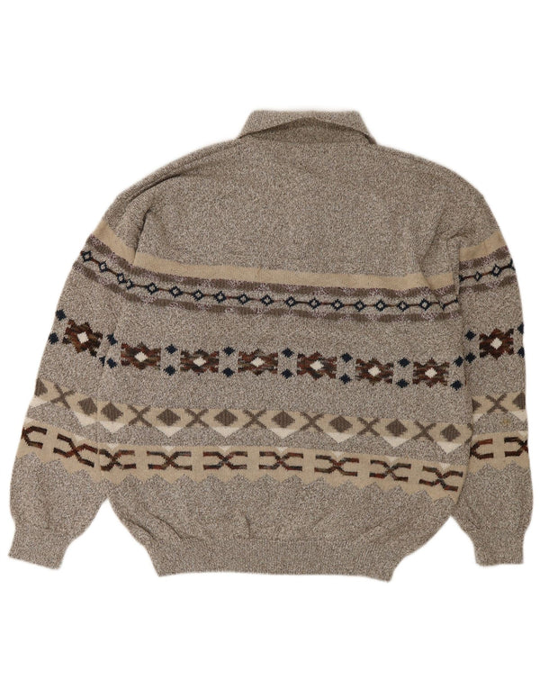 Malagrida Herren-Pullover mit Rollkragen, groß, graue Fair-Isle-Baumwolle