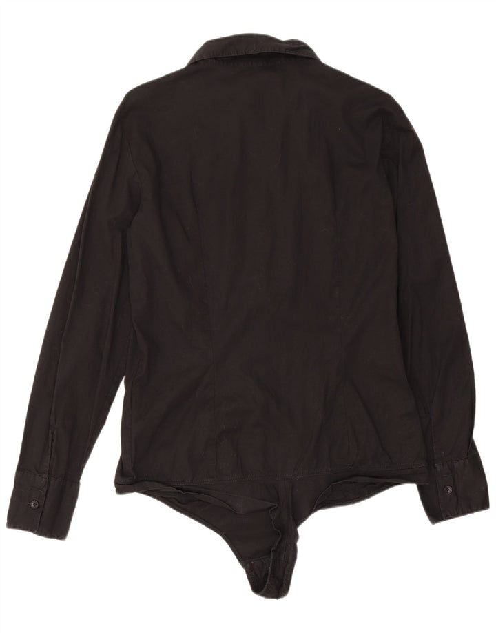 Benetton Damen-Hemd-Body, UK-Größe 44, Größe L, Schwarz, Baumwolle