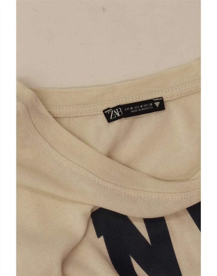 Zara Damen Graphic T-Shirt Top UK 12 Medium Weiß
