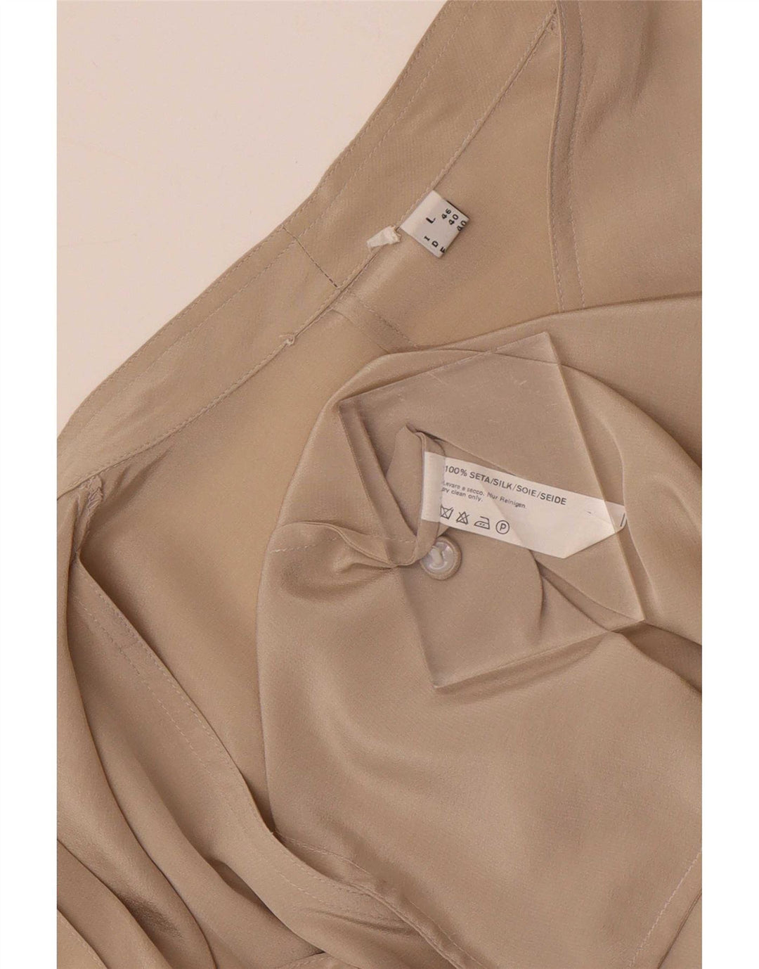 Vintage Damen-Hemdbluse mit Krawatte vorne, UK 14, große beige Seide