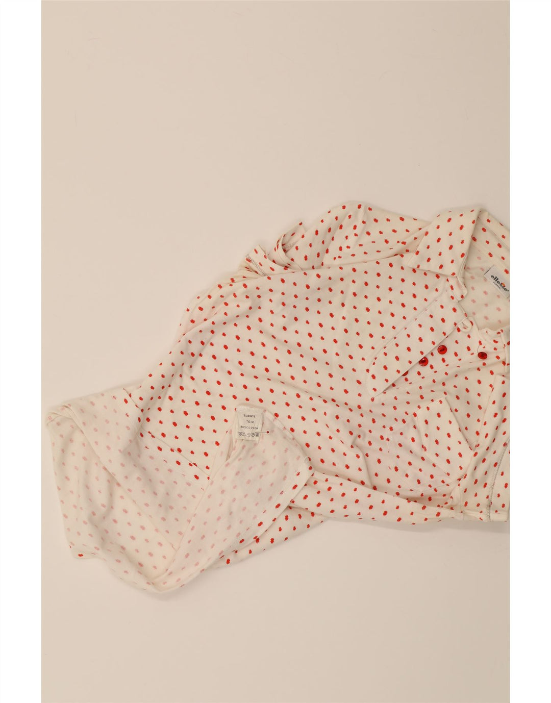 ELLESSE Womens Polo Shirt UK 12 Medium White Floral Vintage Ellesse and Second-Hand Ellesse from Messina Hembry 