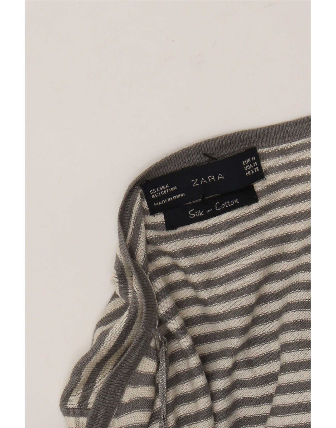 Zara Damen Longline Asymmetric Cardigan Pullover UK 12 Mittelgrau gestreift