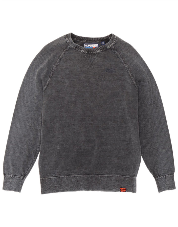 Superdry Damen Sweatshirt-Pullover UK 16 Large Grau Baumwolle