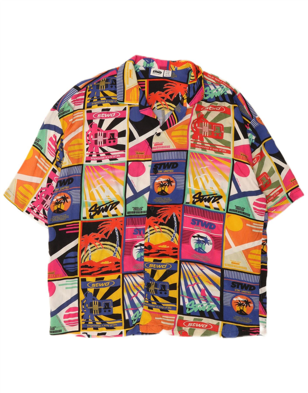 Pull & Bear Herren-STWD-Grafikhemd, mittelgroß, mehrfarbig, hawaiianisches Patchwork