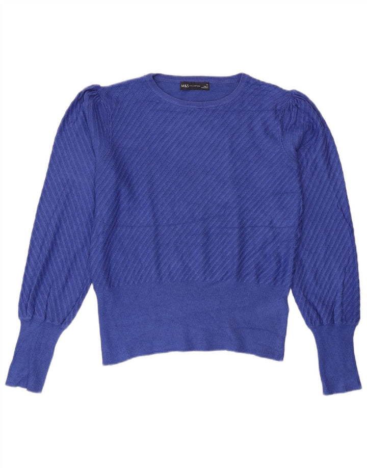 Marks & Spencer Damen-Pullover mit U-Boot-Ausschnitt, UK 12, mittelblaue Viskose