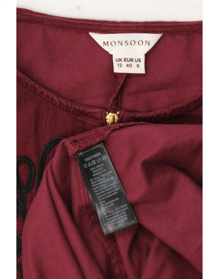 MONSOON Damen-Cord-A-Linien-Kleid mit 3/4-Ärmeln, UK 12, mittleres Burgunderrot