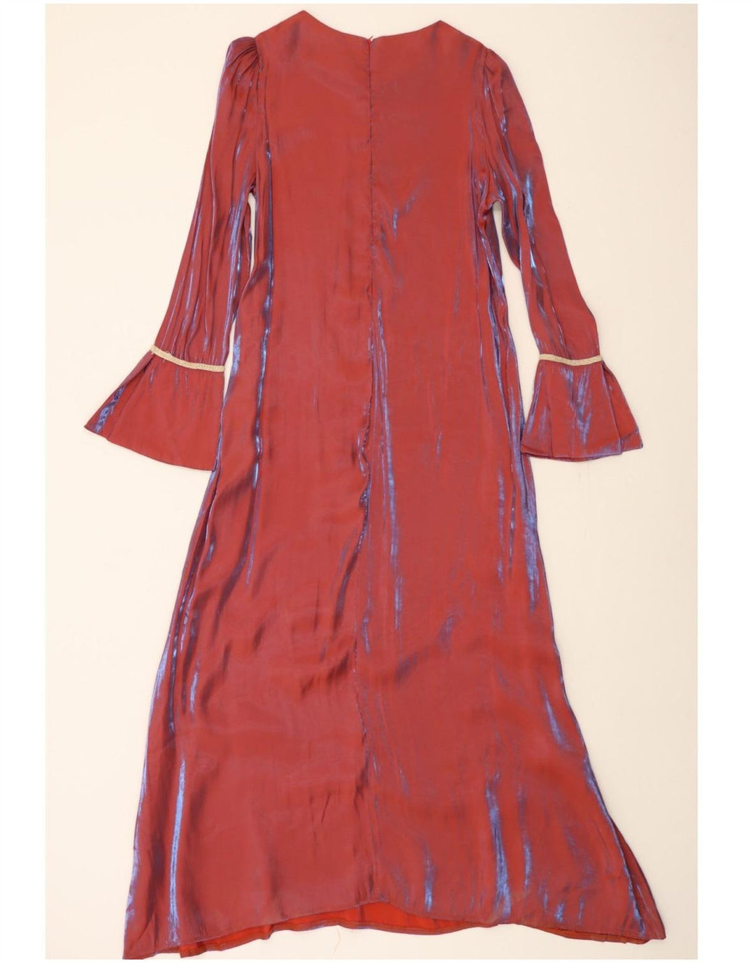 VINTAGE Damen Langarm-Maxikleid UK 14 Mittelrot gestreift