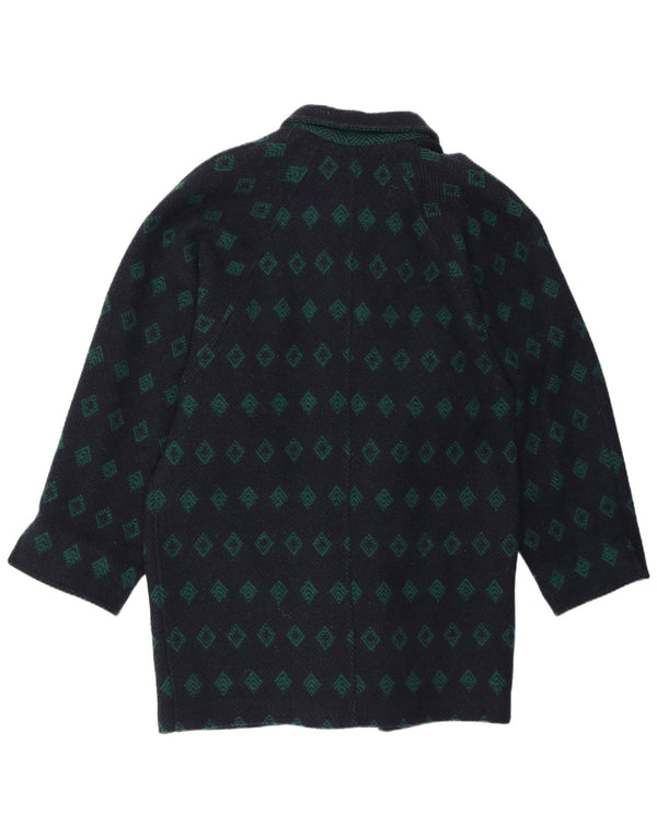 Vintage Damen Loose Fit Overcoat IT 42 Medium Navy Blue Argyle/Diamant