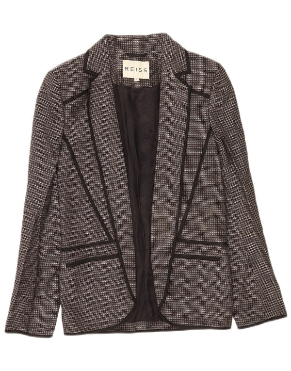 Reiss Womens Open Blazer Jacke UK 6 XS Schwarz karierte Viskose