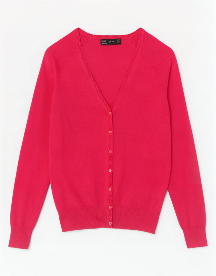 Zara Damen-Cardigan-Pullover UK 12 Mittelrosa Baumwolle
