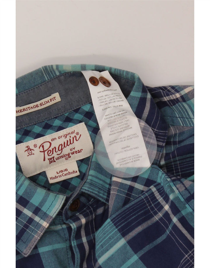 Penguin Herren Heritage Slim Fit Hemd, groß, marineblau, kariert, Baumwolle