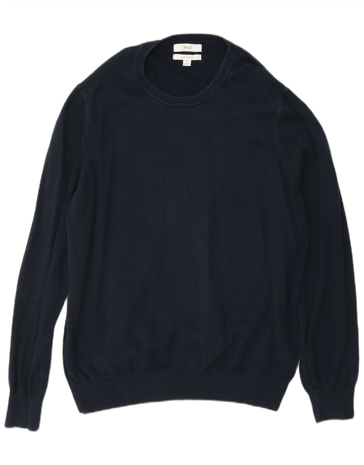 Marks & Spencer Herren-Pullover mit Rundhalsausschnitt, XL, Marineblau, klassisch