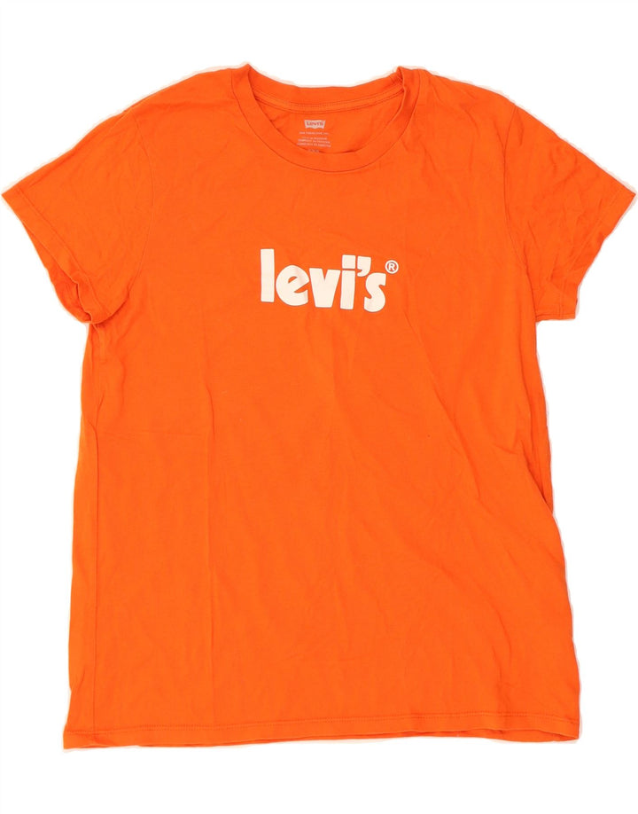 LEVI'S Womens Graphic T-Shirt Top UK 14 Medium Orange Cotton Vintage Levi's and Second-Hand Levi's from Messina Hembry 