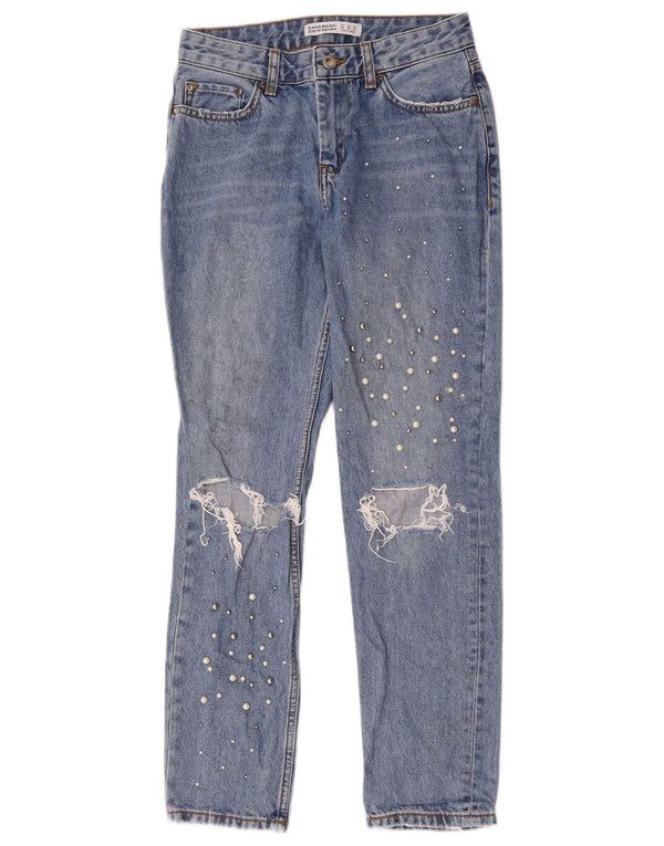 Zara Damen Distressed Straight Jeans EU 34 2XS W24 L28 Blaue Baumwolle