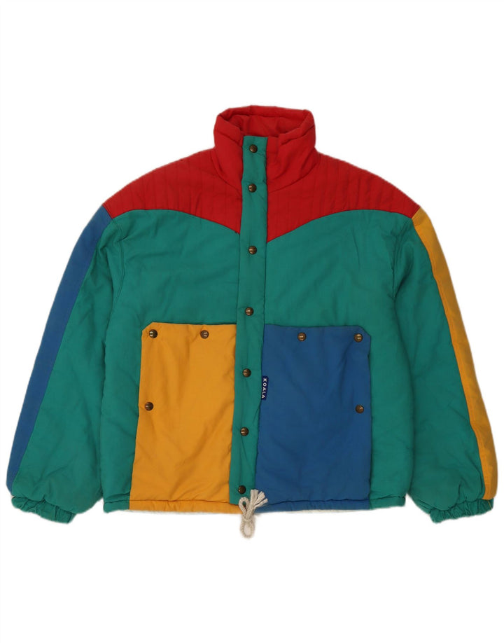 Gepolsterte Vintage-Damenjacke mit Kapuze, IT 42, mittelgroß, mehrfarbig, Farbblock