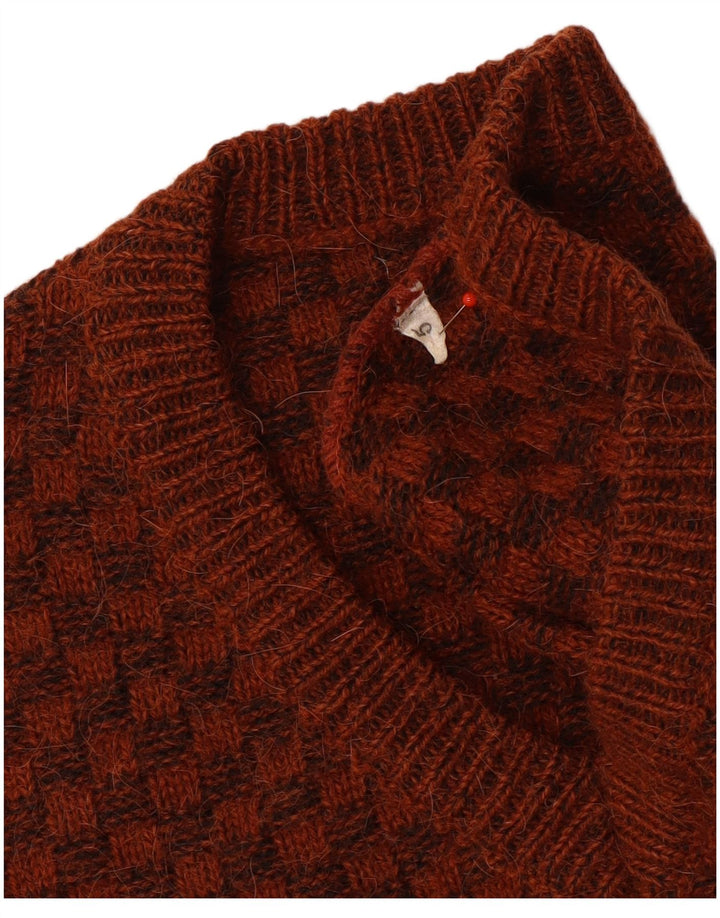 Vintage Herren Pullover mit V-Ausschnitt, klein, braun, geometrisch