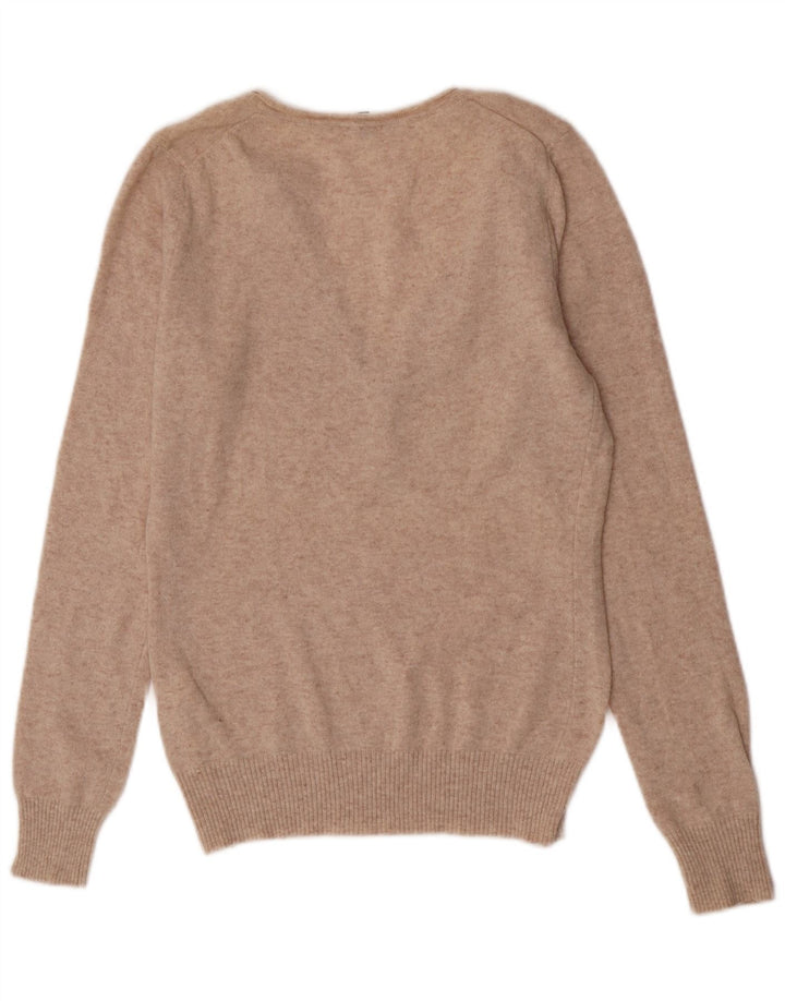Benetton Damen-Pullover mit V-Ausschnitt, UK 14, Größe L, beige Wolle
