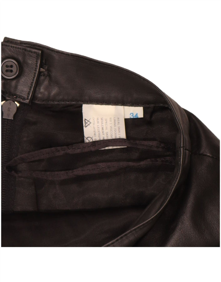 VINTAGE Damen Lederrock EU 34 XS W24 Schwarzes Leder