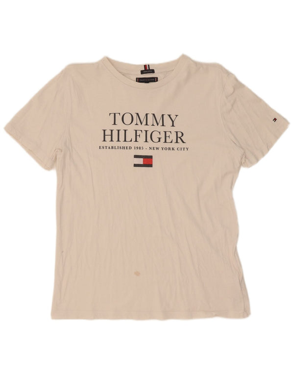 Tommy Hilfiger Jungen-T-Shirt mit Grafik, 15–16 Jahre, weiße Baumwolle