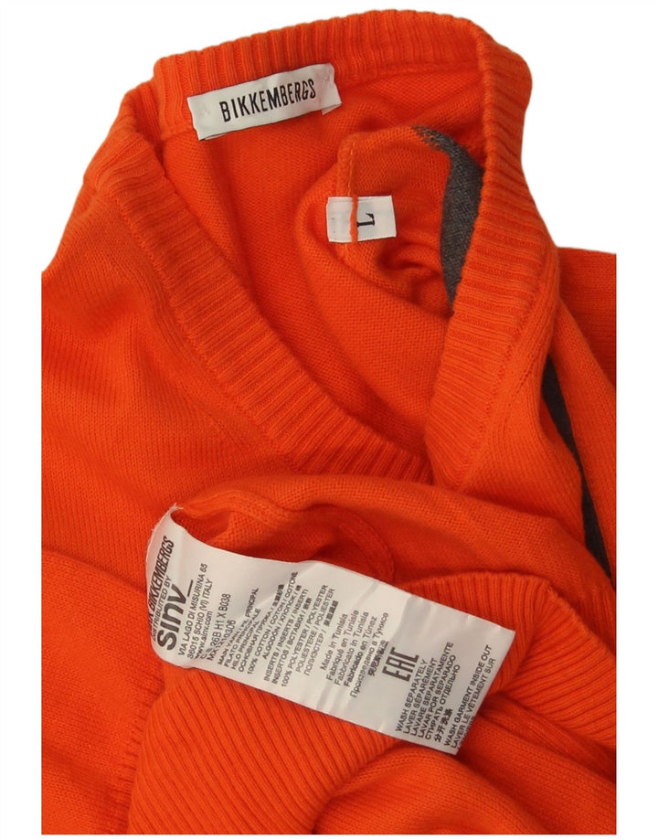 Bikkembergs Herren-Pullover mit grafischem Rundhalsausschnitt, groß, aus orangefarbener Baumwolle